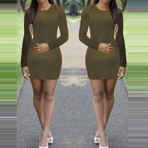 Fashion Solid Color Long Sleeve Round Neck Bodycon Dress