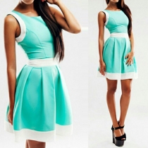 Fashion Sleeveless Round Neck High Waist Contrast Color Dress