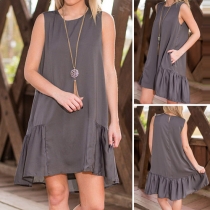 Fashion Solid Color Sleeveless Round Neck Loose Dress
