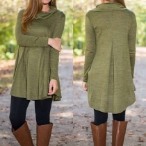 Fashion Solid Color Long Sleeve Cowl Neck Dress