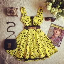 Sexy Low-cut V-neck High Waist Printed Sling Dress
