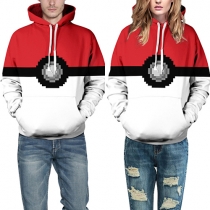 Fashion Contrast Color Long Sleeve Printed Couple Hoodies