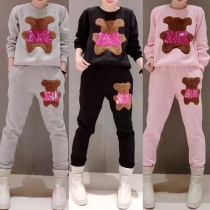 Cute Cartoon Pattern Long Sleeve Round Neck Sports Suit
