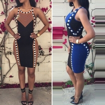 Fashion Sleeveless Round Neck Slim Fit Geometric Print Dress