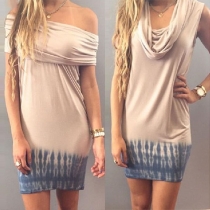 Sexy Off-shoulder Slash Neck Tie-dye Printed Dress