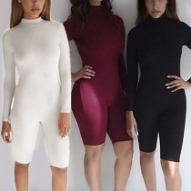 Sports Style Solid Color Long Sleeve Fitness Jumpsuits 