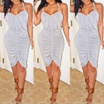 Sexy V-neck Irregular Hem Slim Fit Sling Party Dress