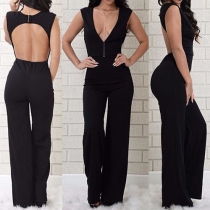 Sexy Backless Deep V-neck Sleeveless High Waist Jumpsuits