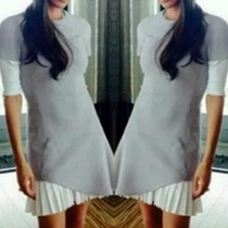 Fashion Short Sleeve Round Neck Pleated Hem Dress