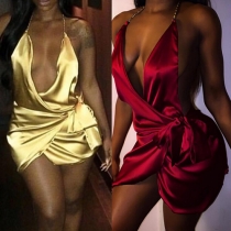 Sexy Backless Deep V-neck Halter Dress