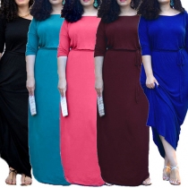 Fashion Solid Color Half Sleeve Round Neck Oversized Maxi Dress