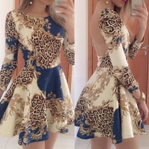 Sexy Backless 3/4 Sleeve High Waist Printed Dress