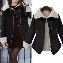 Fashion Solid Color Long Sleeve Lapel Faux Suede Warm Coat