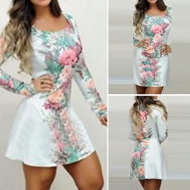 Fashion Long Sleeve Round Neck Slim Fit Printed Dress