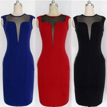 Sexy See-through Gauze Spliced Sleeveless Slim Fit Party Dress