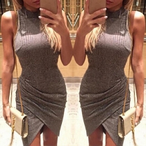 Sexy Sleeveless Turtleneck Irregular Hem Slim Fit Dress