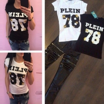 Fashion Letters Printed Short Sleeve Round Neck T-shirt