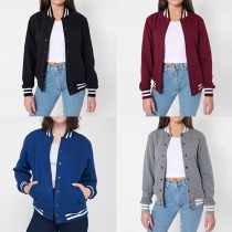 Fashion Contrast Color Long Sleeve Stand Collar Couple Jacket Coat 