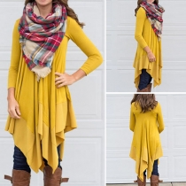 Fashion Solid Color Long Sleeve Round Neck Irregular Hem Dress