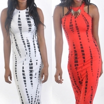 Fashion Sleeveless Round Neck Slim Fit Printed Dress