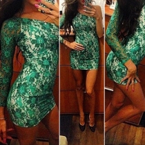 Sexy Oblique Shoulder Slim Fit Lace Dress