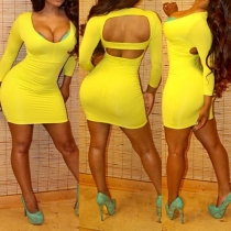 Sexy Backless U-neck Long Sleeve Slim Fit Dress