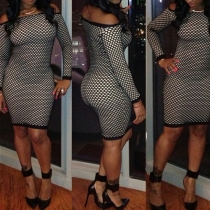 Sexy Slash Neck Long Sleeve Bodycon Dress