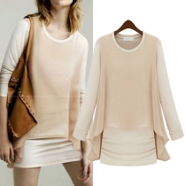 Fashion Long Sleeve Round Neck Chiffon Spliced Mock Two-piece Dress