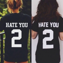 Fashion Letters Printed Short Sleeve Round Neck T-shirt