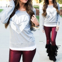 Casual Style Long Sleeve Round Neck Printed Sweatshirt