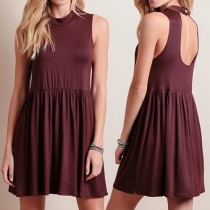 Sexy Backless Sleeveless Solid Color Dress