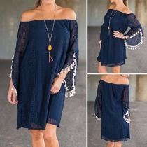 Sexy Slash Neck Tassel Long Sleeve Loose Dress