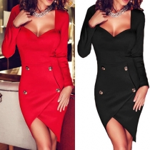 Sexy Backless Deep V-neck Irregular Hem Long Sleeve Slim Fit Dress