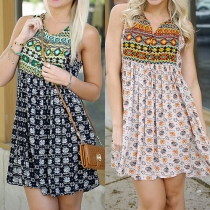 Bohemian Style Sleeveless V-neck Printed Dress