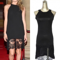 Fashion Lace Spliced Hem Sleeveless Dress