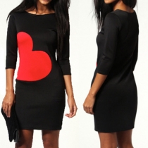 Sweet Heart Printed 3/4 Sleeve Round Neck Slim Fit Dress