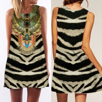 Fashion Sleeveless Round Neck Printed Dress