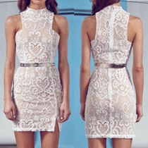 Sexy Sleeveless Round Neck Slim Fit Lace Dress