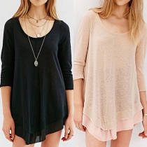 Fashion 3/4 Sleeve Round Neck Chiffon Spliced Dress