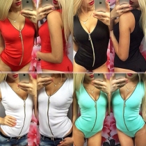 Sexy Deep V-neck Sleeveless Solid Color Rompers