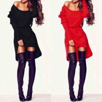 Fashion Solid Color Long Sleeve High-low Hem Dress