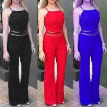 Sexy Backless High Waist Solid Color Sling Jumpsuits