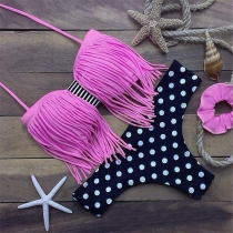 Sexy Dots Printed Tassel Bikini Set