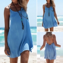 Sexy Backless Solid Color Sling Dress