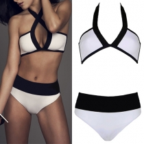Sexy Contrast Color High Waist Halter Bikini Set