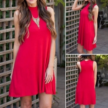 Fashion Solid Color Sleeveless Round Neck Loose Dress