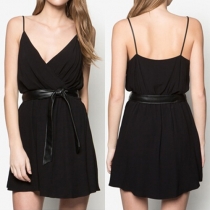 Sexy Backless Deep V-neck Sling Chiffon Dress
