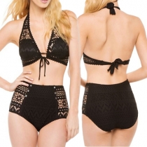 Sexy High Waist Hollow Out Halter Bikini Set