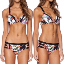 Sexy Hollow Out Printed Bikini Set