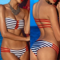 Sexig randig ihålig Bandeau Bikini Set
